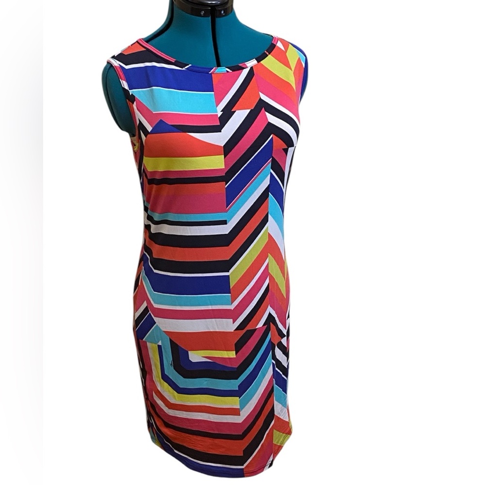NWOT Trina Turk Multi Color Geometric Design Sleeveless Pullover Dress SizeS